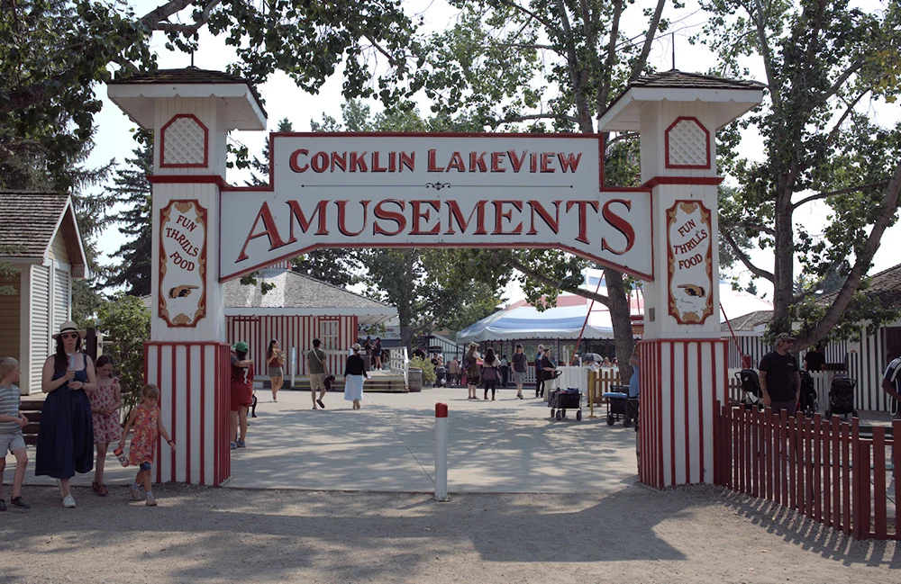 Conklin Lakeview Amusements entrance at Heritage Park Historical Village in Calgary, Alberta