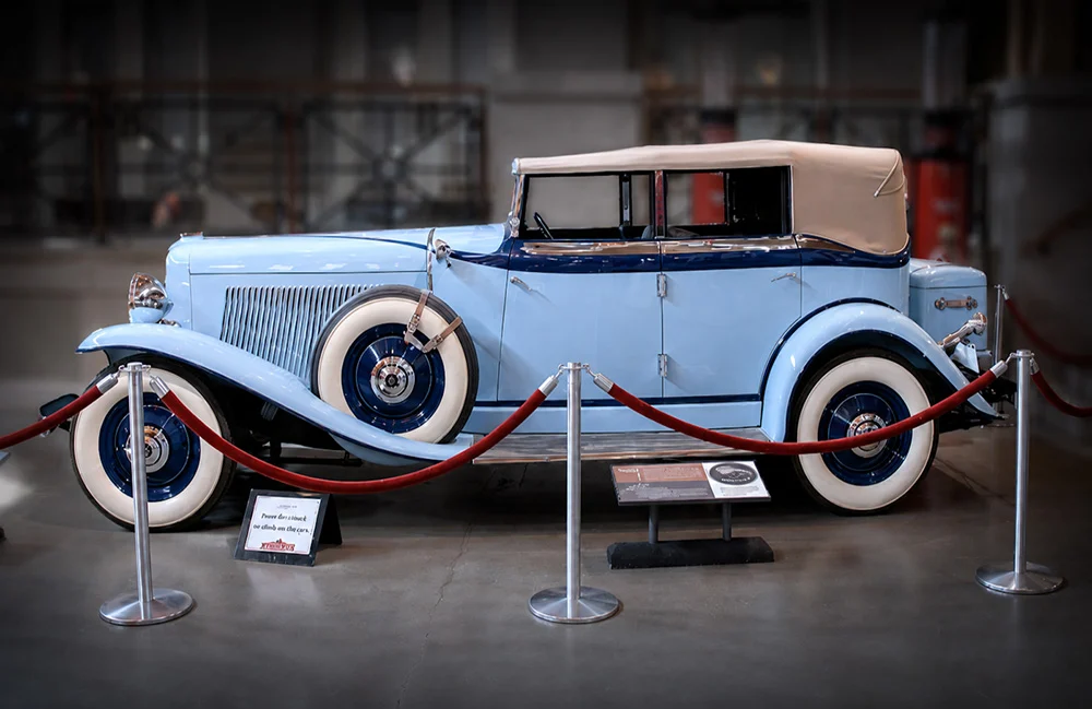 Vintage luxury automobile on display at Gasoline Alley Museum in Heritage Park Historical Village, Calgary, Alberta