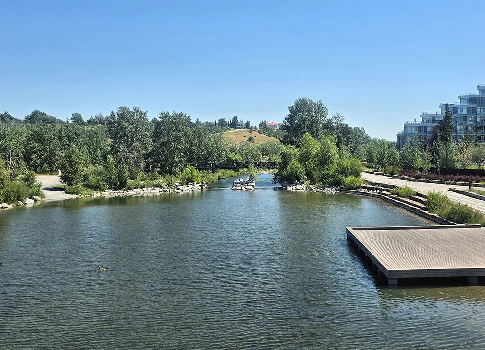 Calgary RiverWalk, a scenic, pathway along the Bow and Elbow rivers connecting downtown Calgary to East Village