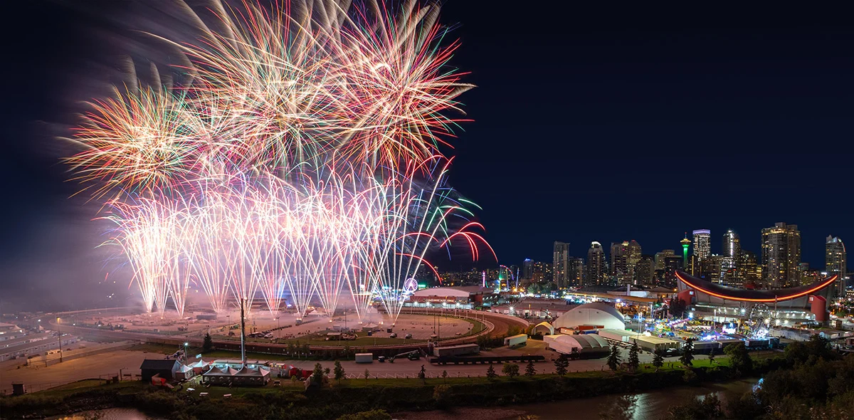The Calgary Stampede nightly fireworks light up the sky as the grand finale of the evening